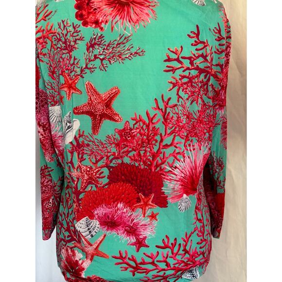 Made in ITALY Piero Moretti Top Button Down Coral Shell Print Viscose 54 XL - Picture 4 of 7